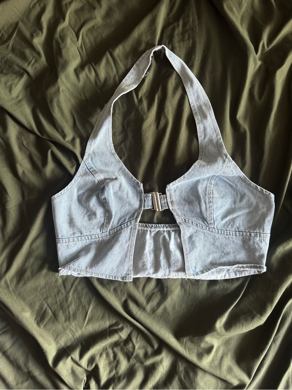 Light Wash Denim Halter Crop Top